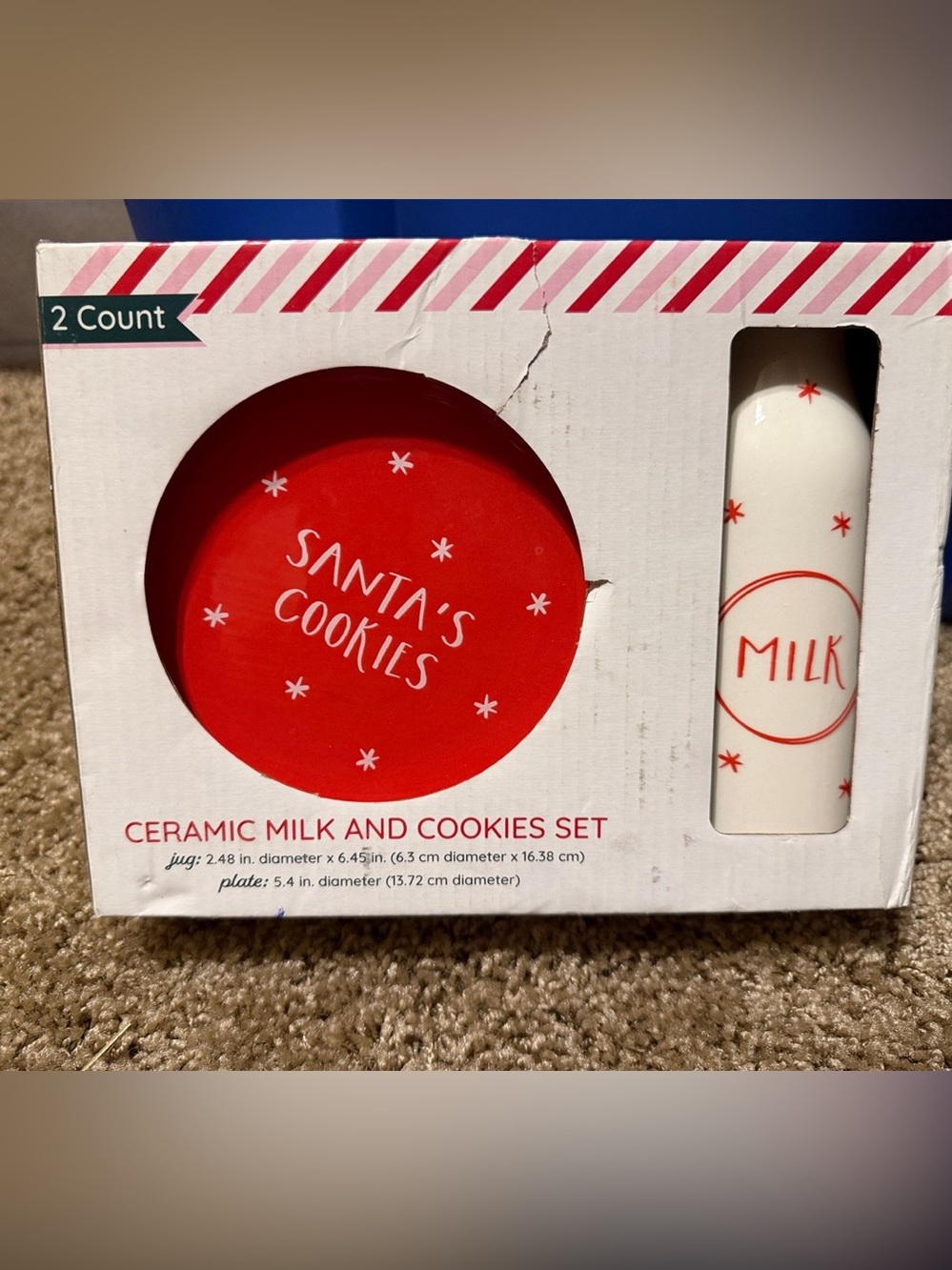 Santa's Cookies Ceramic Milk and Cookies Set NWT